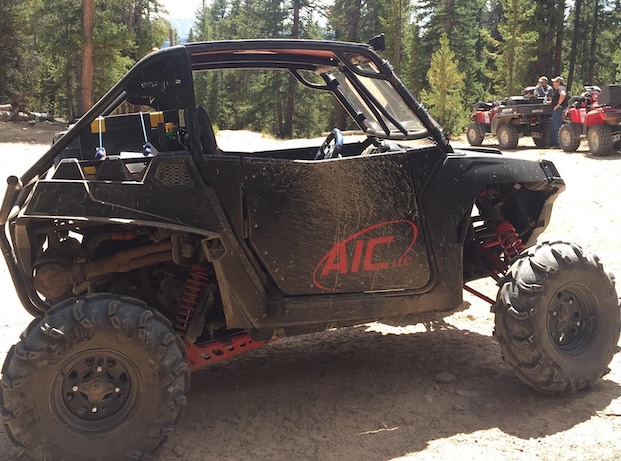 An ATV parked outside.