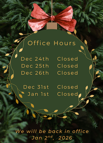 Graphic of upcoming holiday hours